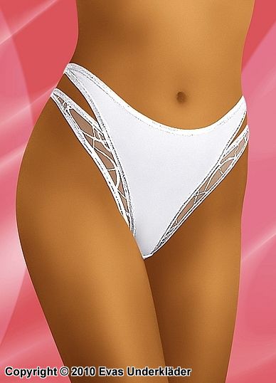 High cut briefs, sheer mesh, shimmering double straps